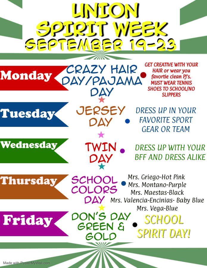 Homecoming Week Dress up days for Union Elementary